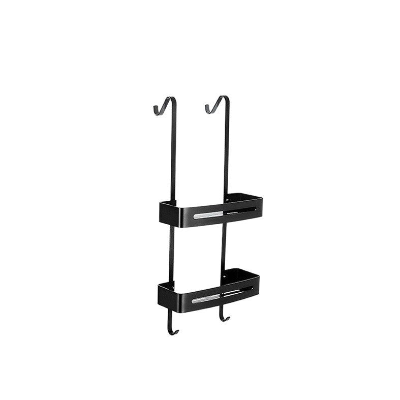No-Drill Aluminum Bathroom Hanging Basket Storage Rack - Double Layer, Wall Mount