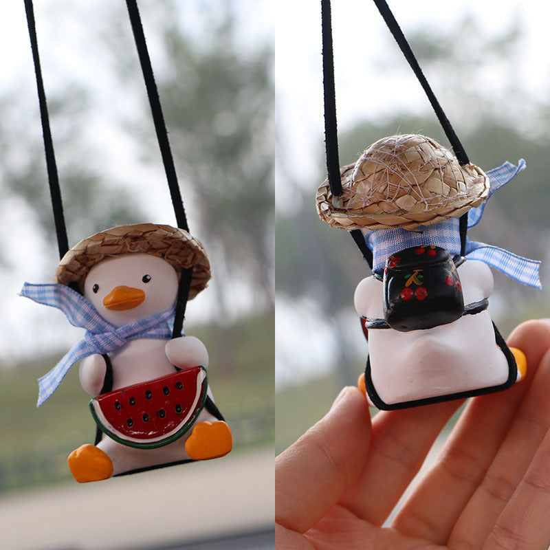 Swing Duck Car Pendant - Cute Hanging Ornament for Rearview Mirror