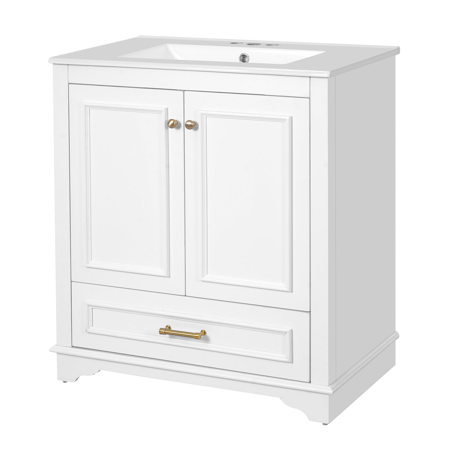30" Bathroom Vanity with Ceramic Sink & Soft Close Doors - White