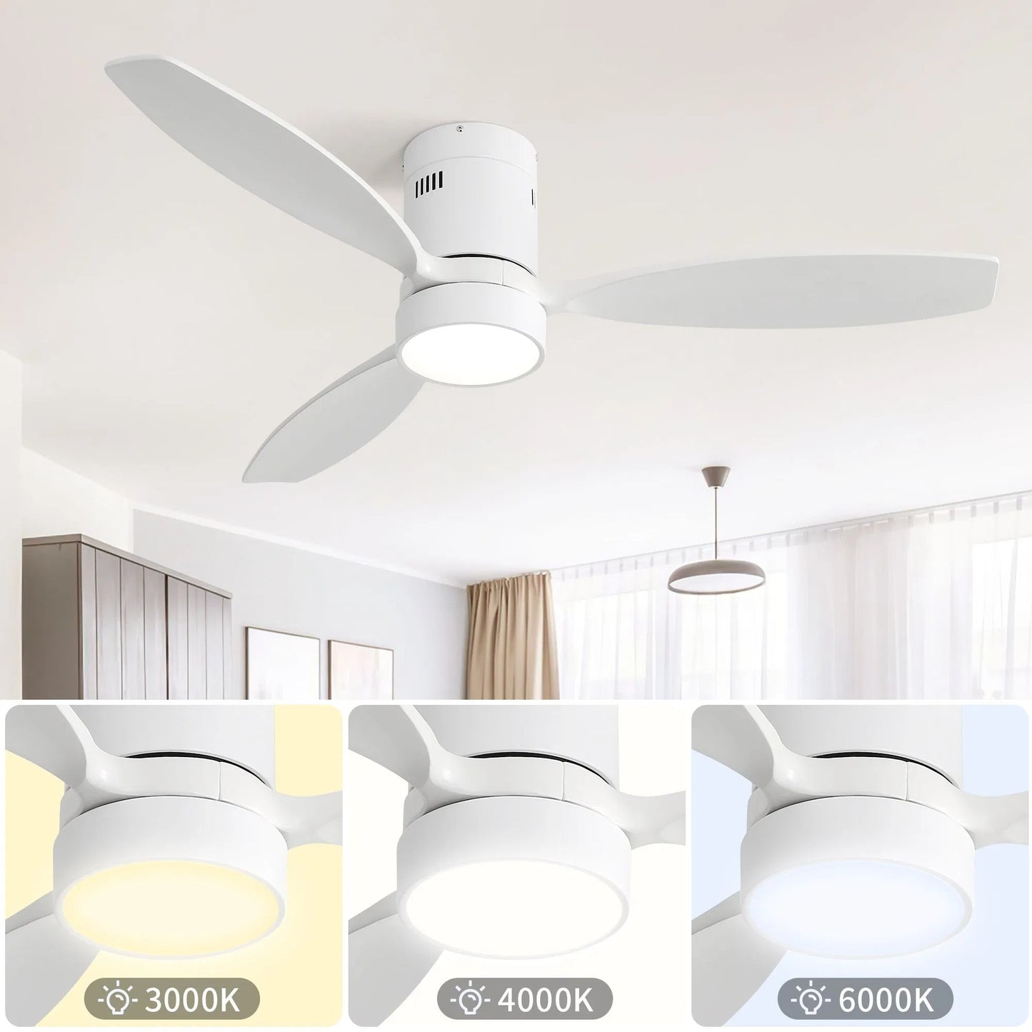 52 Inch Wood Ceiling Fan with LED Light Reversible Motor Remote Control