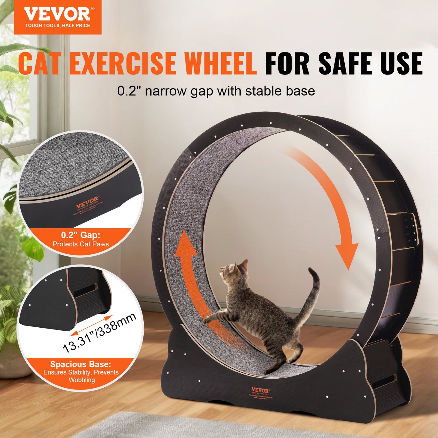 Large Indoor Cat Exercise Wheel 43.3 Inch Treadmill for Feline Fitness Black