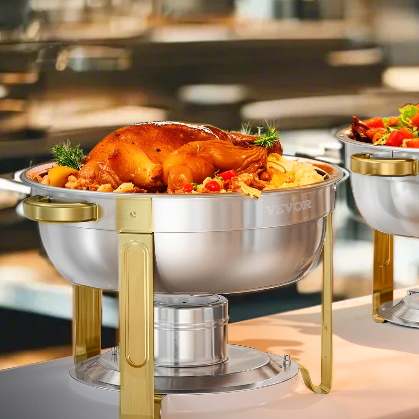 5 Qt Round Chafing Dish Buffet Set - Gold Stainless Steel