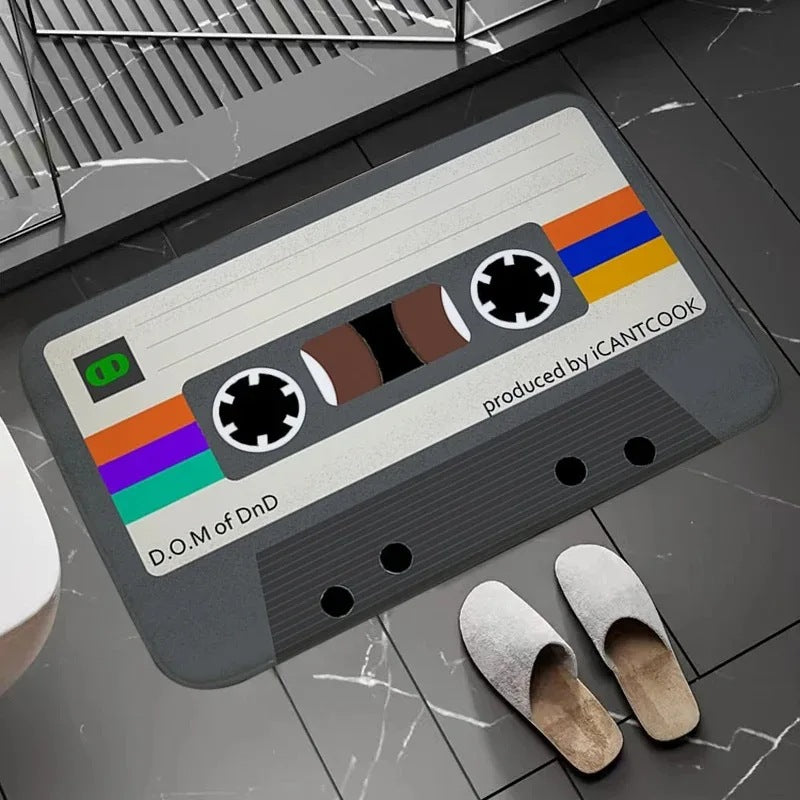 Cassette-Style Flannel Bathroom Rug Mat - Modern Minimalist Floor Cover