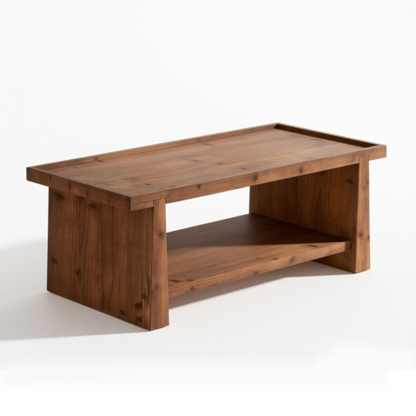 Solid Wood End Table with Two-Tier Storage - Rustic Design