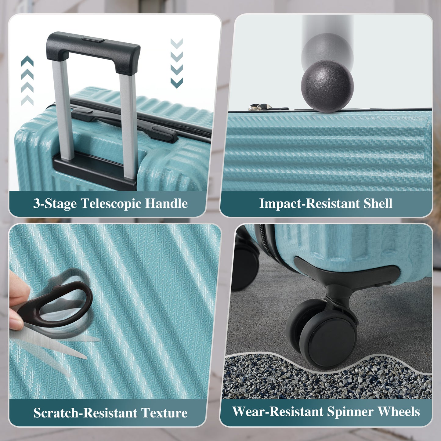 6-Piece Hardshell Luggage Set - Durable ABS Suitcases with Spinner Wheels - Ice Blue