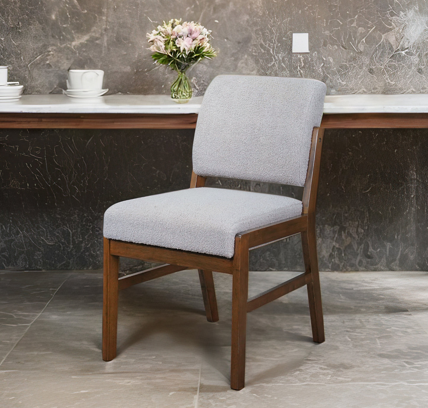 Caldwell Dining Chair Set Of 2 - Light Grey Boucle