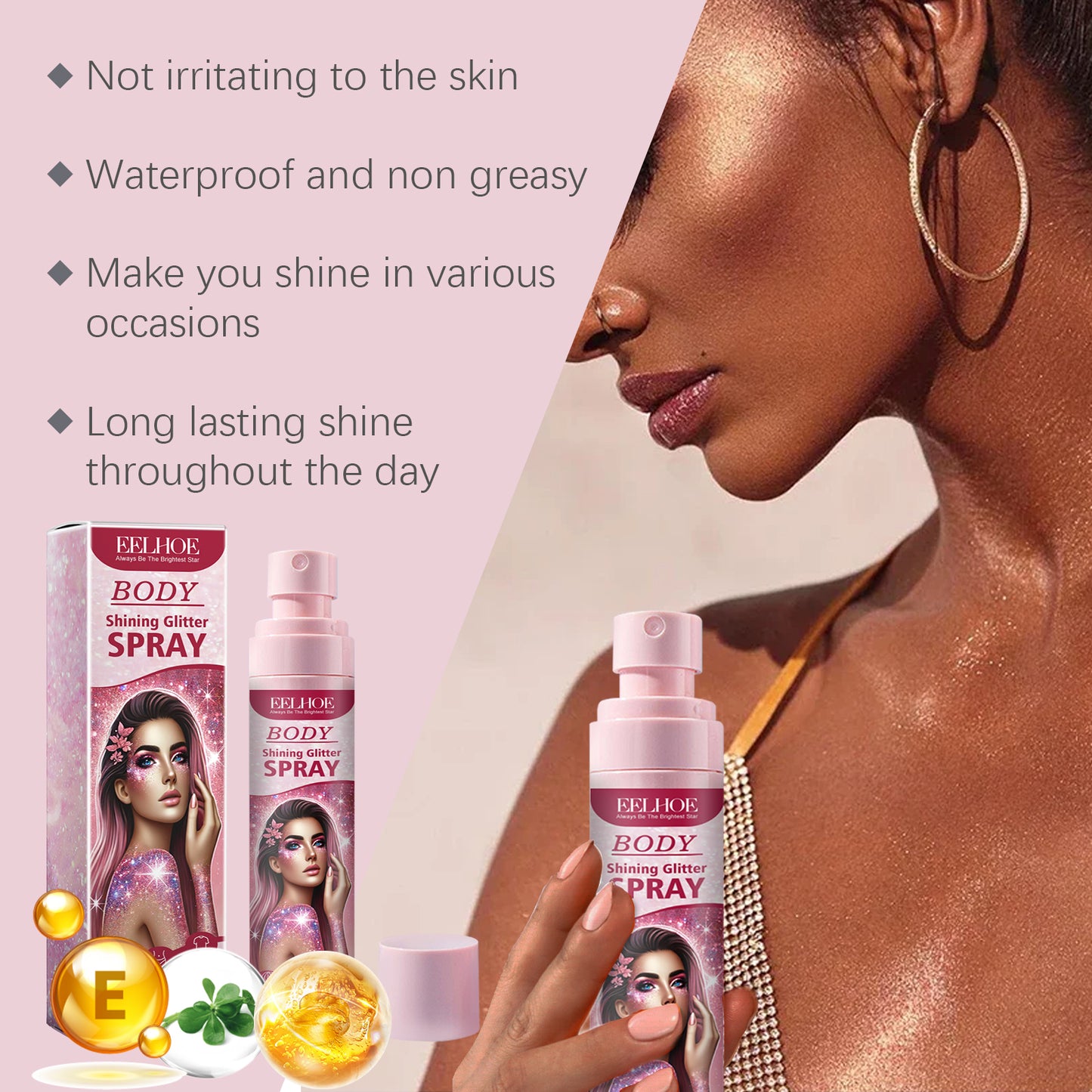 Stage Makeup Glitter Spray - Long-Lasting Shimmer for Face, Body & Hair