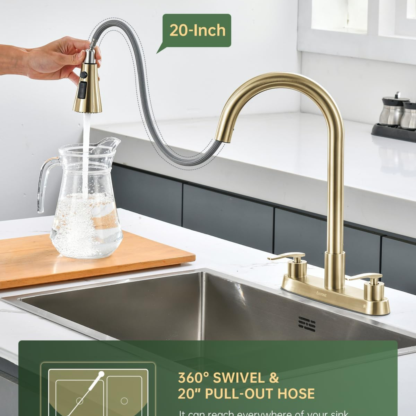 Brushed Gold Kitchen Faucet with Pull Down Sprayer and Soap Dispenser