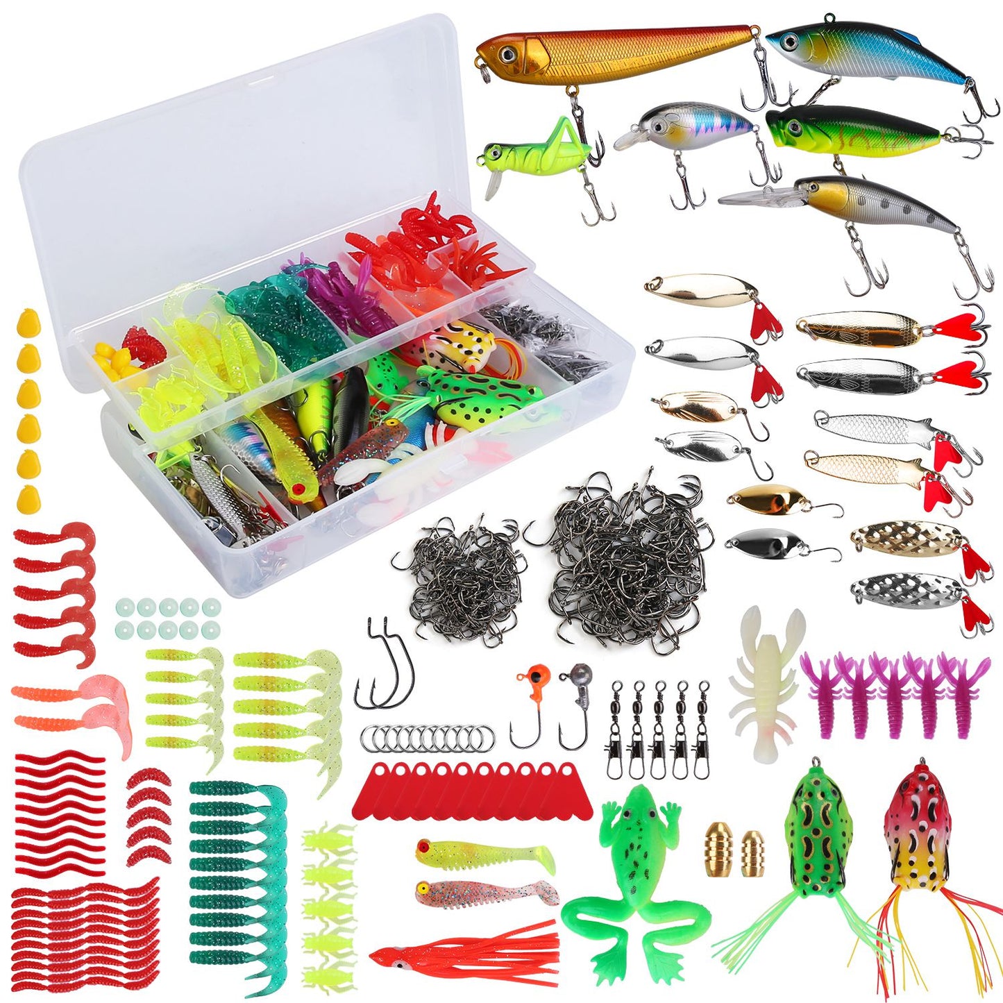 375-Piece Fishing Lure Kit with Tackle Box for Freshwater & Saltwater