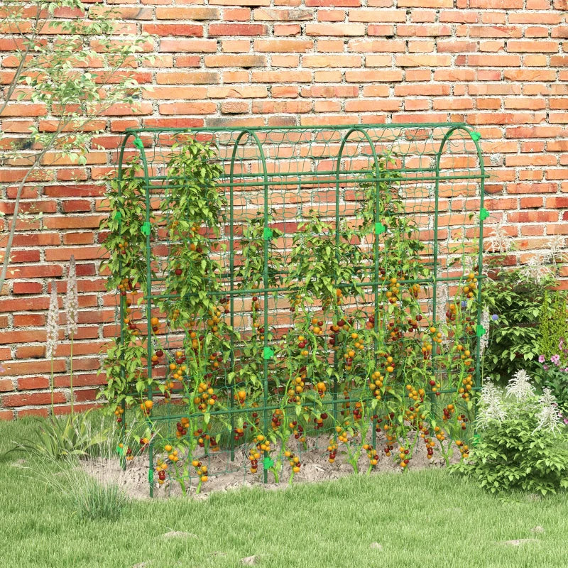 Metal Garden Trellis with Climbing Net, Arch A-Frame for Outdoor Plants, Green