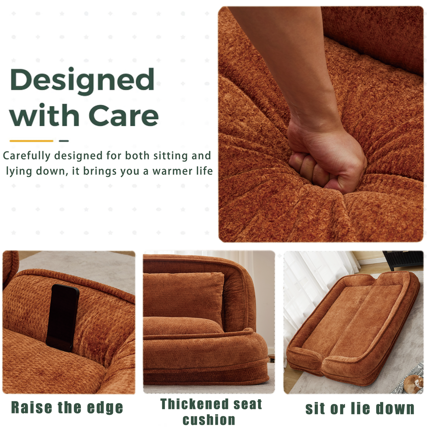 Extra Large Chenille Lazy Sofa Loveseat for Humans & Pets - Orange
