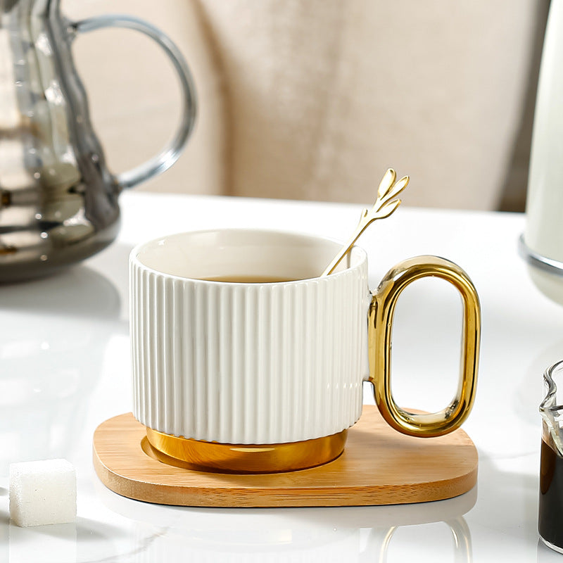 Ceramic Coffee Mug Set with Wooden Coaster and Spoon - Multiple Colors & Capacity