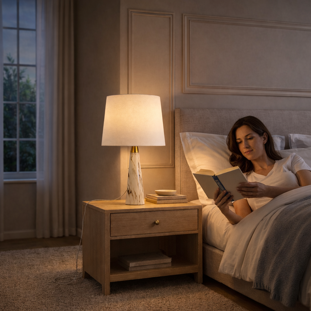 Enclave Hydro White Table Lamp With On Off Switch Faux Marble Base