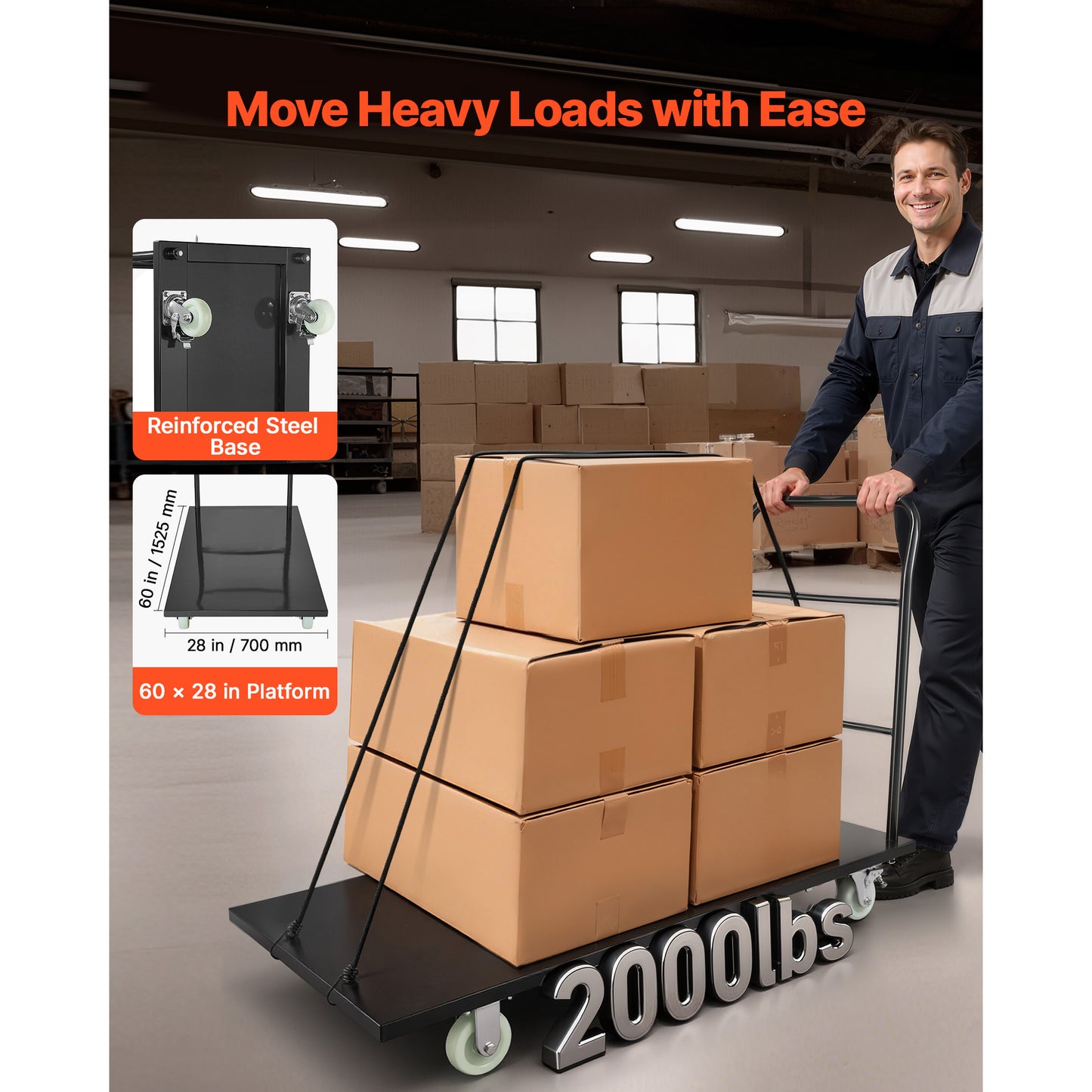 Heavy Duty Platform Truck 2000 Lb Capacity Flatbed Cart with Swivel Wheels