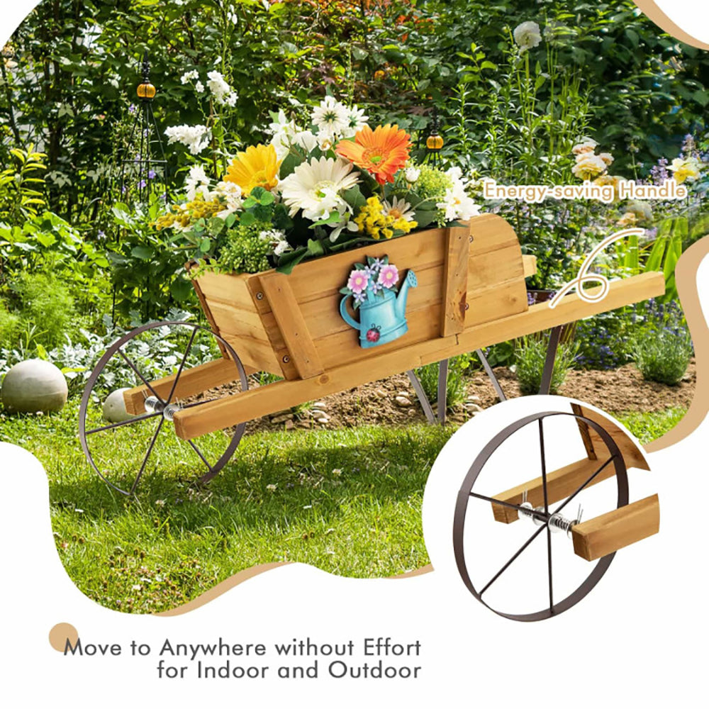 Wooden Wagon Planter with Magnetic Accessories for Garden Yard
