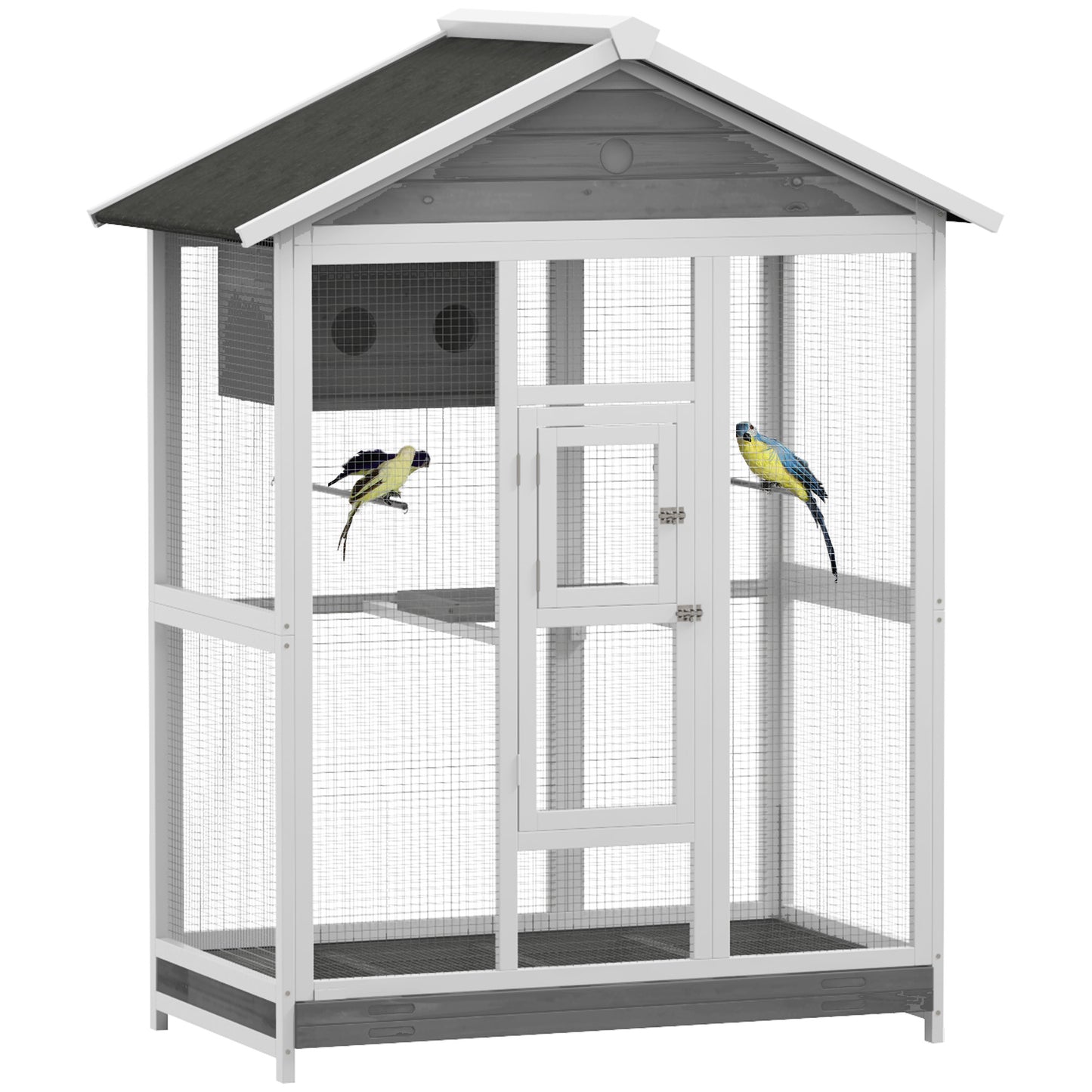 Wooden Bird Cage Aviary with 4 Perches & Nest for Indoor Outdoor Use – Gray, 64.5"