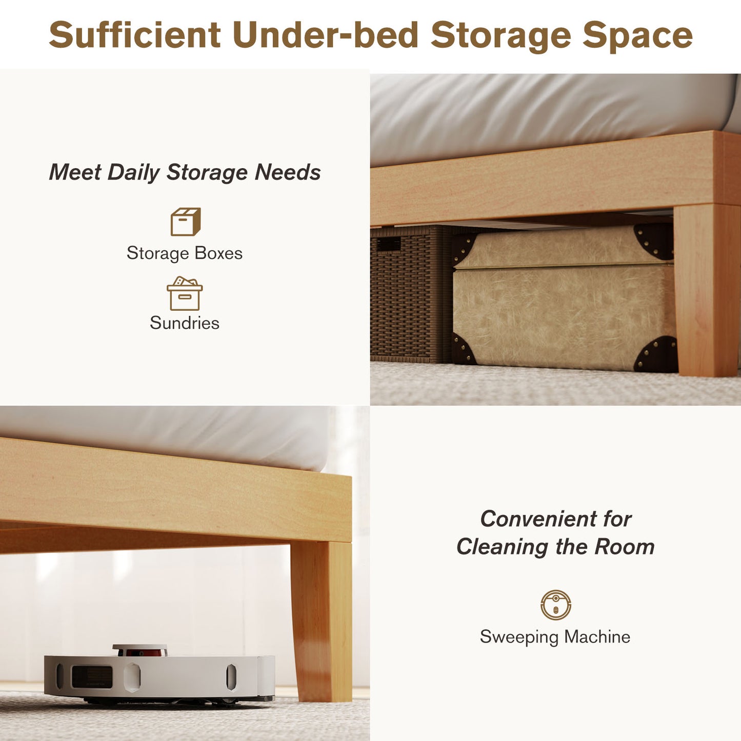 No Need For A Mattress Core. Wooden Platform Bed Frame, With Support