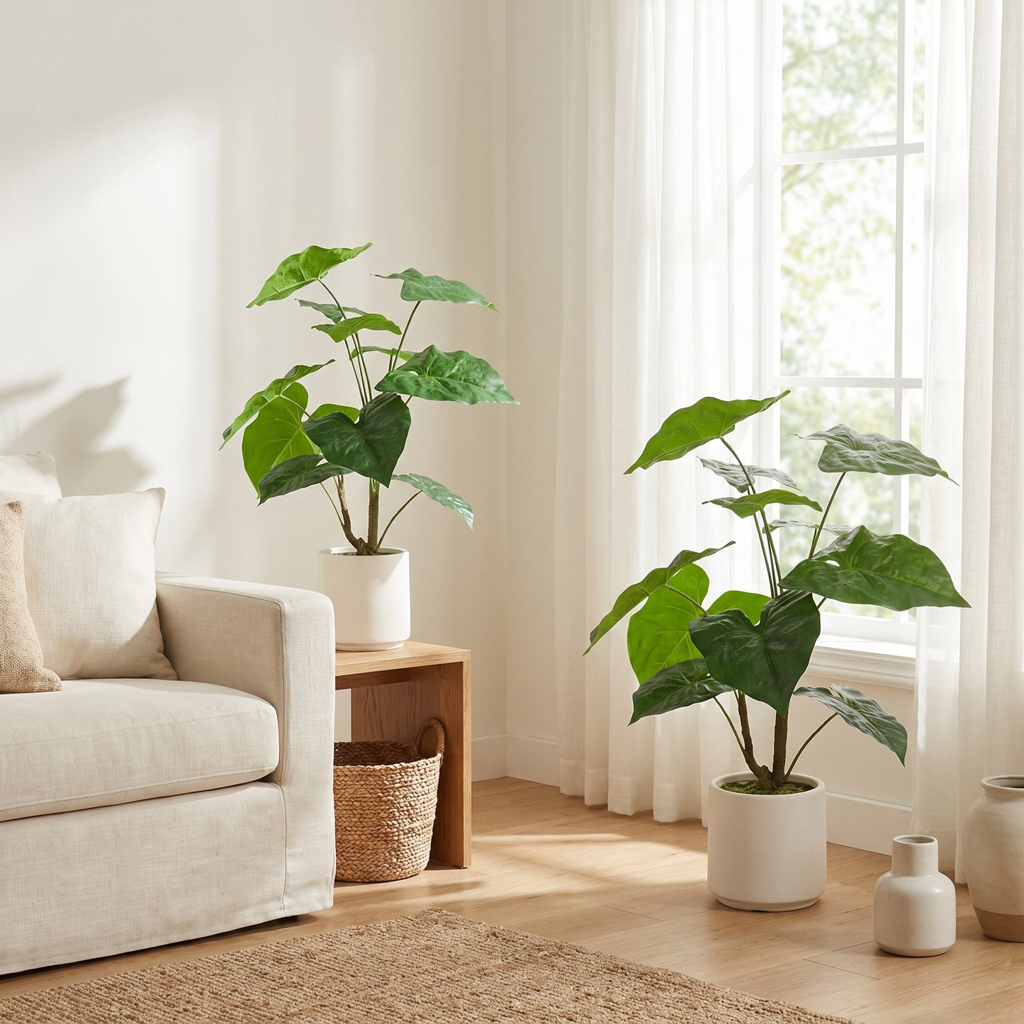30'' Artificial Alocasia Leaf Plant with White Pot - 2pc Set