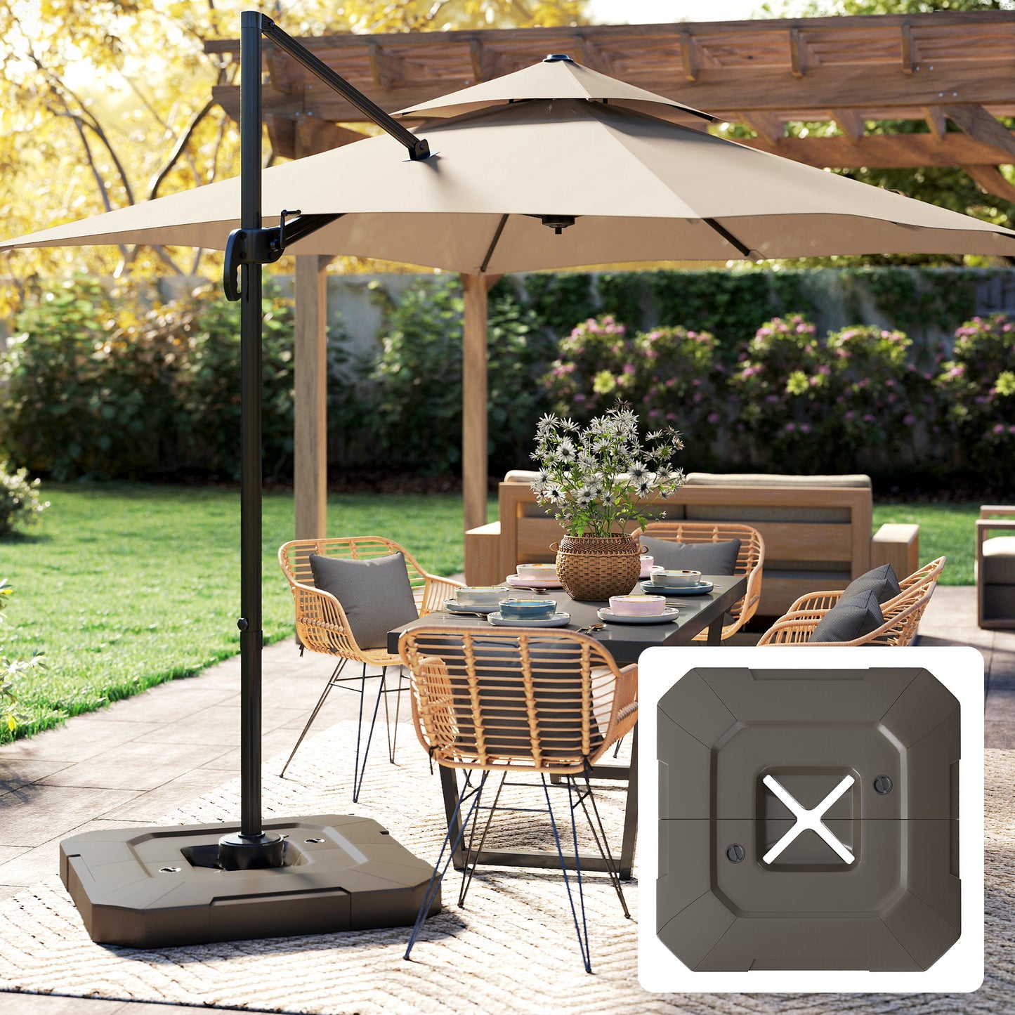 Cantilever Umbrella Base Weight Set - 231 lb Sand/Water Fillable, Brown