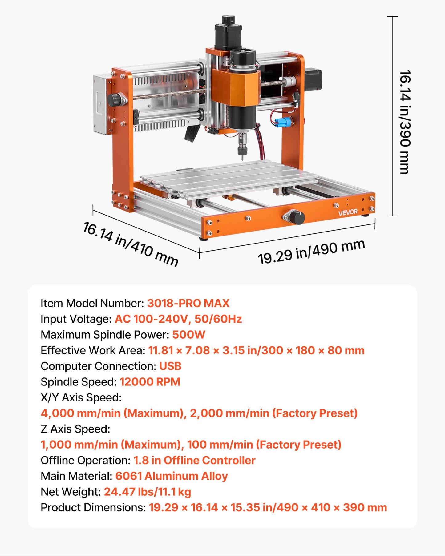 500W CNC Router Machine with 3-Axis Wood Engraving & Cutting, 300x180mm Work Area, Offline Controller
