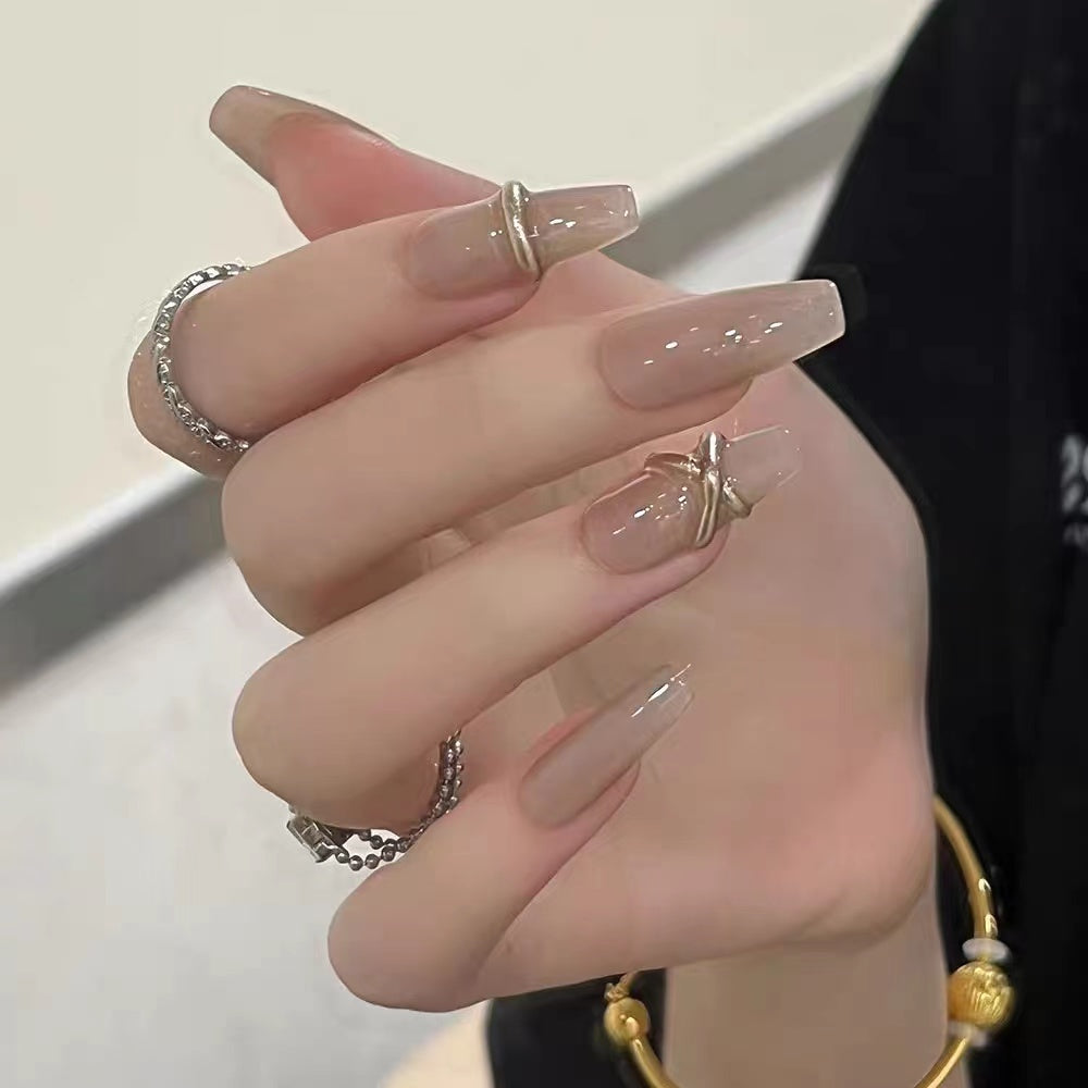 Nude False Nail Kit with Glue & Applicator Set