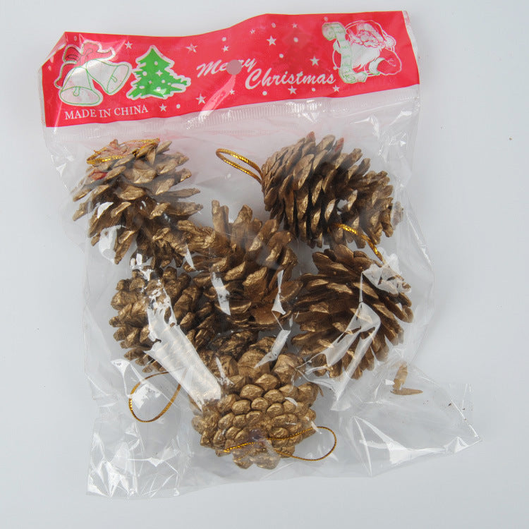 Christmas Pine Cone Decorations Set - Gold & Silver Pendant Ornaments, 6 Pack