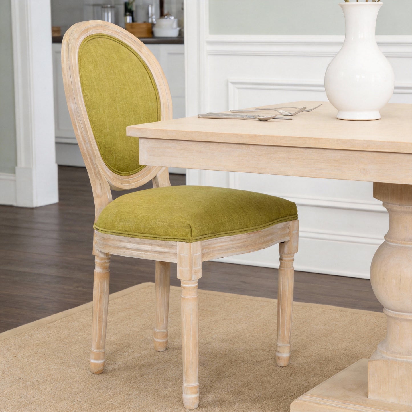 French Country Dining Chairs Set of 2 - Upholstered Green