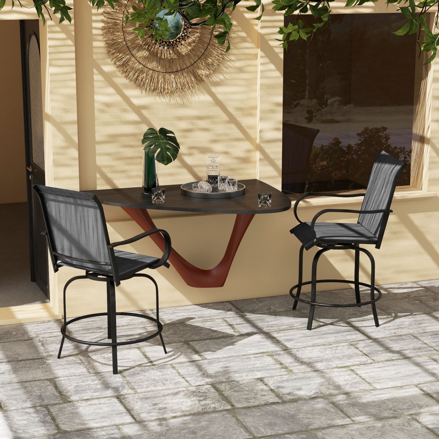 Outdoor Bar Stools Set of 2 - 360° Swivel Gray Chairs