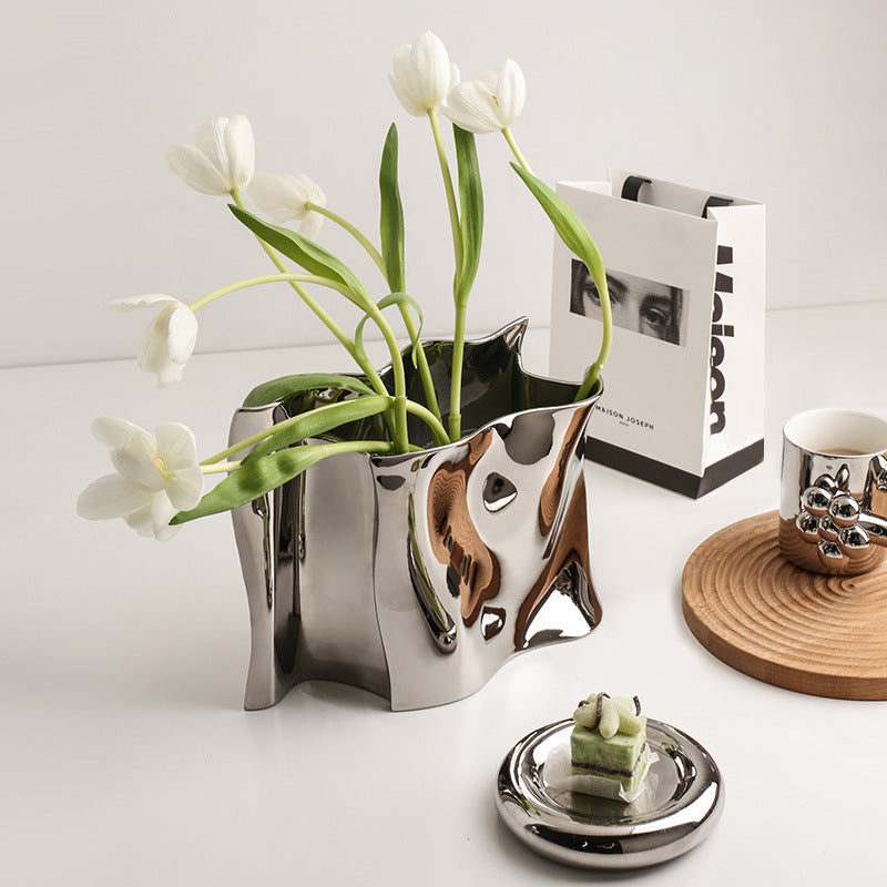 Ceramic Silver Electroplating Flower Vase - Light Luxury Home Decor