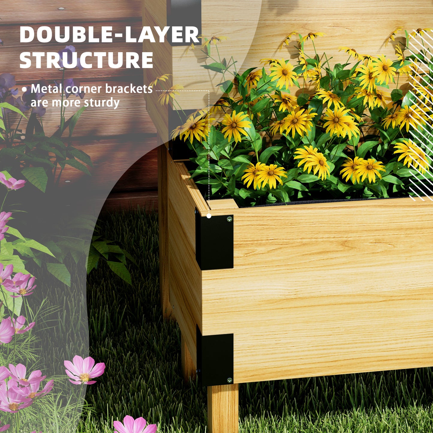 Wooden Raised Garden Bed with Trellis - Natural 1185x395x275 mm