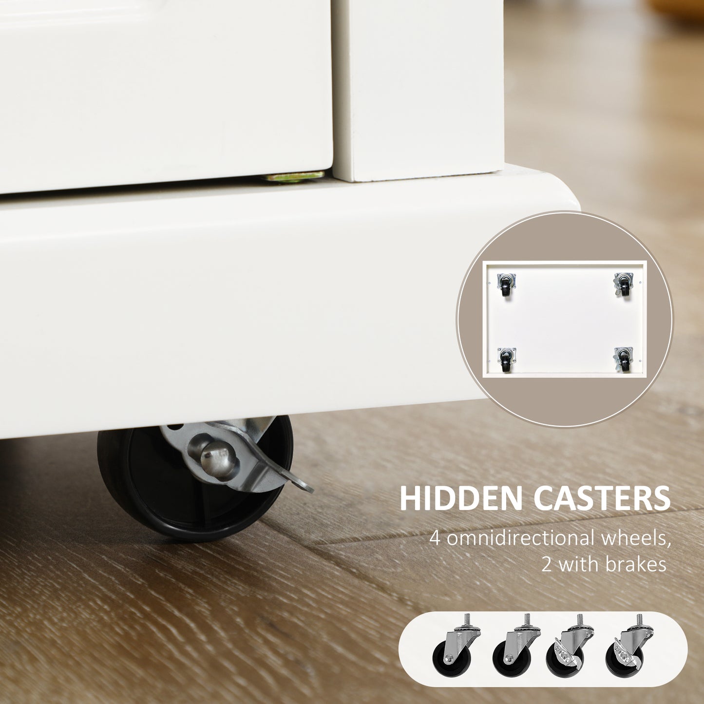 Portable Kitchen Island Cart with Drawer & Towel Racks - Cream White