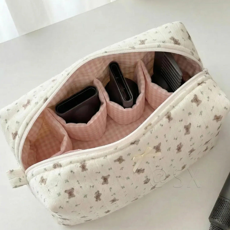 Cute Bear Quilt Cotton Storage Bag for Hair Styler Organization