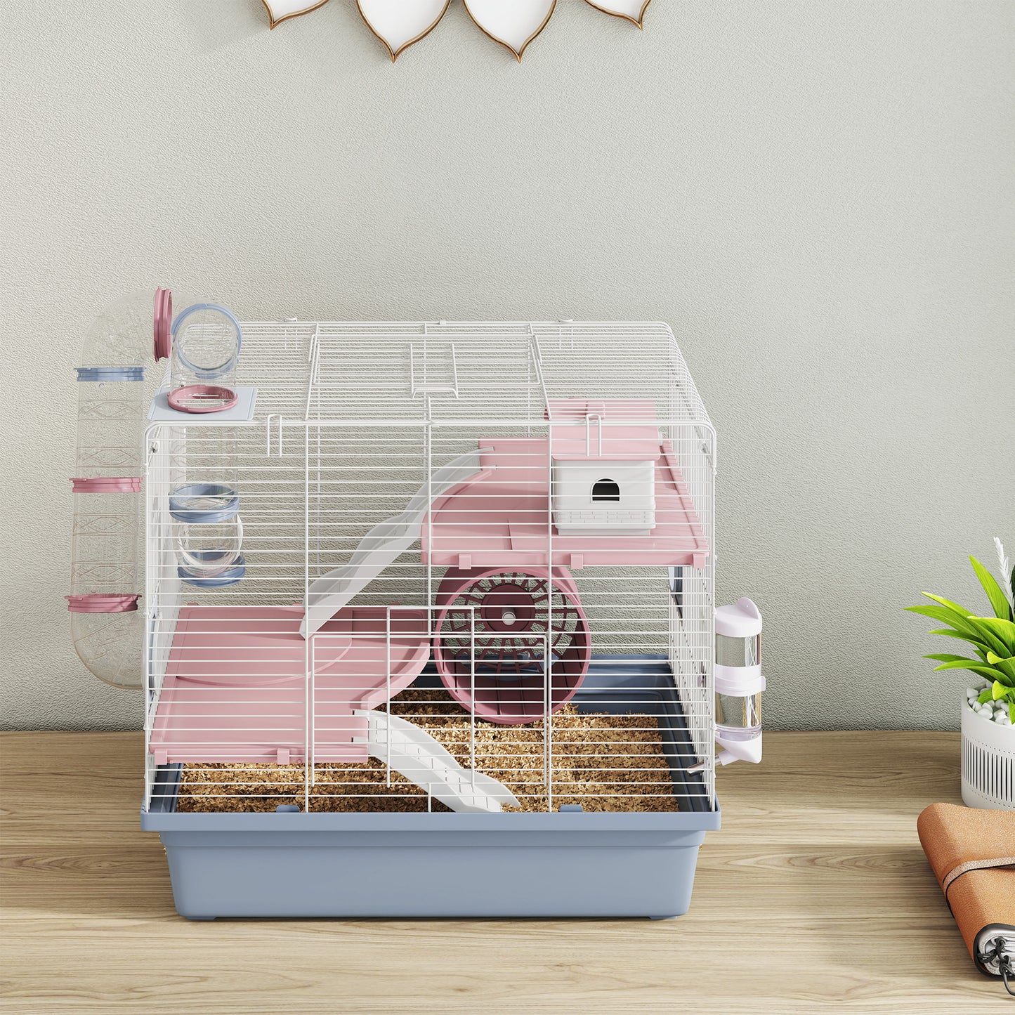 Small Animal Hamster Cage with Tunnels & Accessories, 3-Tier Blue