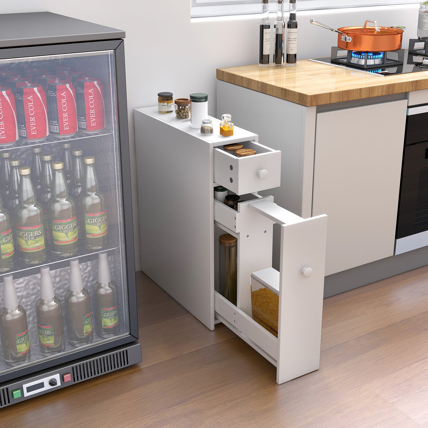 White Bathroom Storage Cabinet - Slim Space Saver Organizer