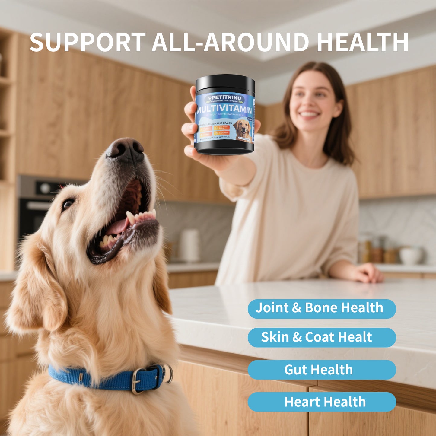 Dog Multivitamin Soft Chews - Chicken Flavor Supports Joint Skin Coat Gut Heart 120 Count