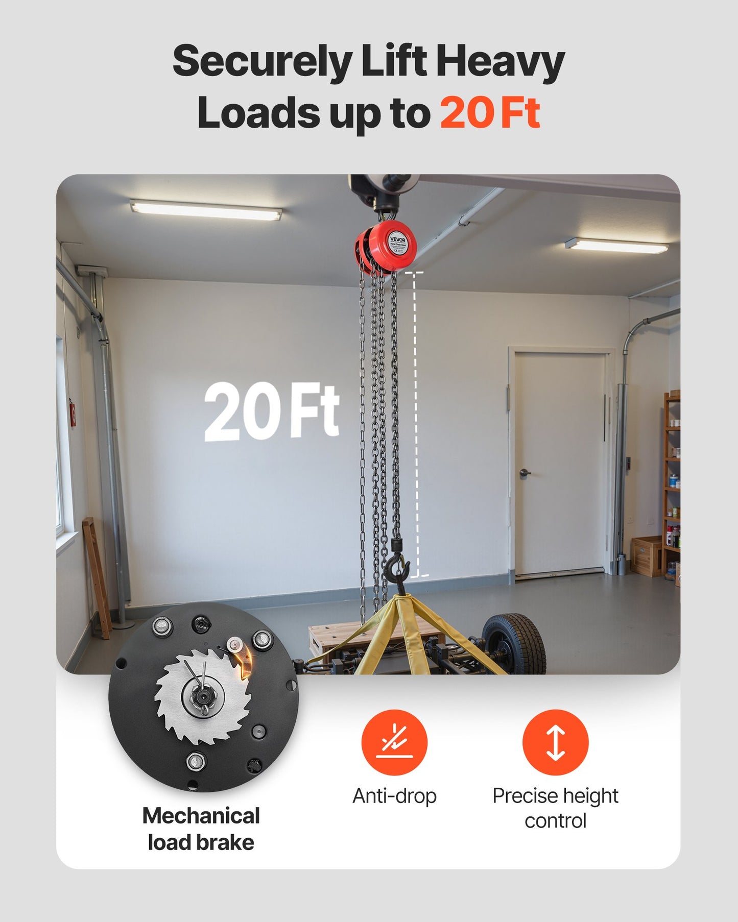Manual Chain Hoist 2200 Lb Capacity 20 Ft Lifting Chain Block with G70 Chain - Heavy Duty Lifting Tool