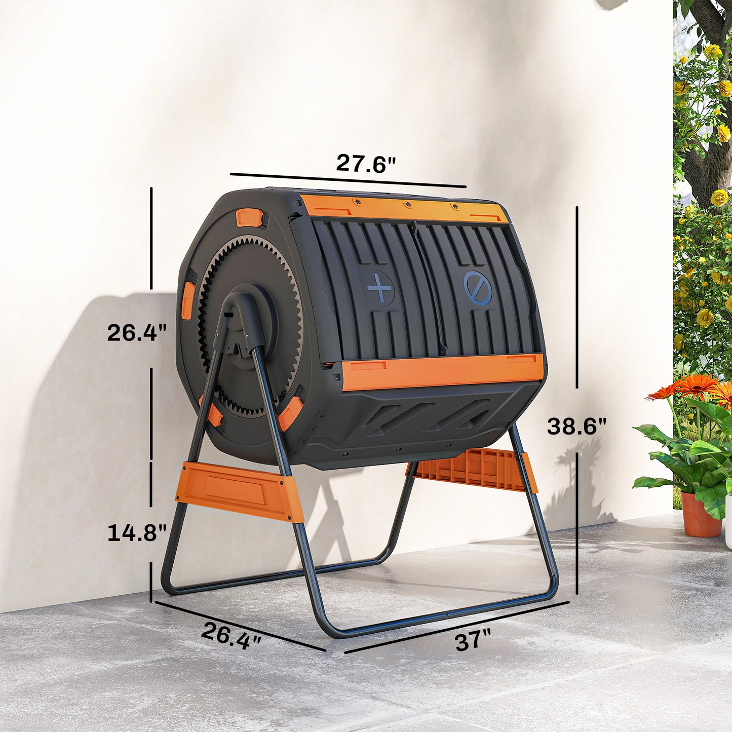 Outdoor Compost Bin 53 Gal Dual Chamber Tumbling Composting System with Adjustable Vents