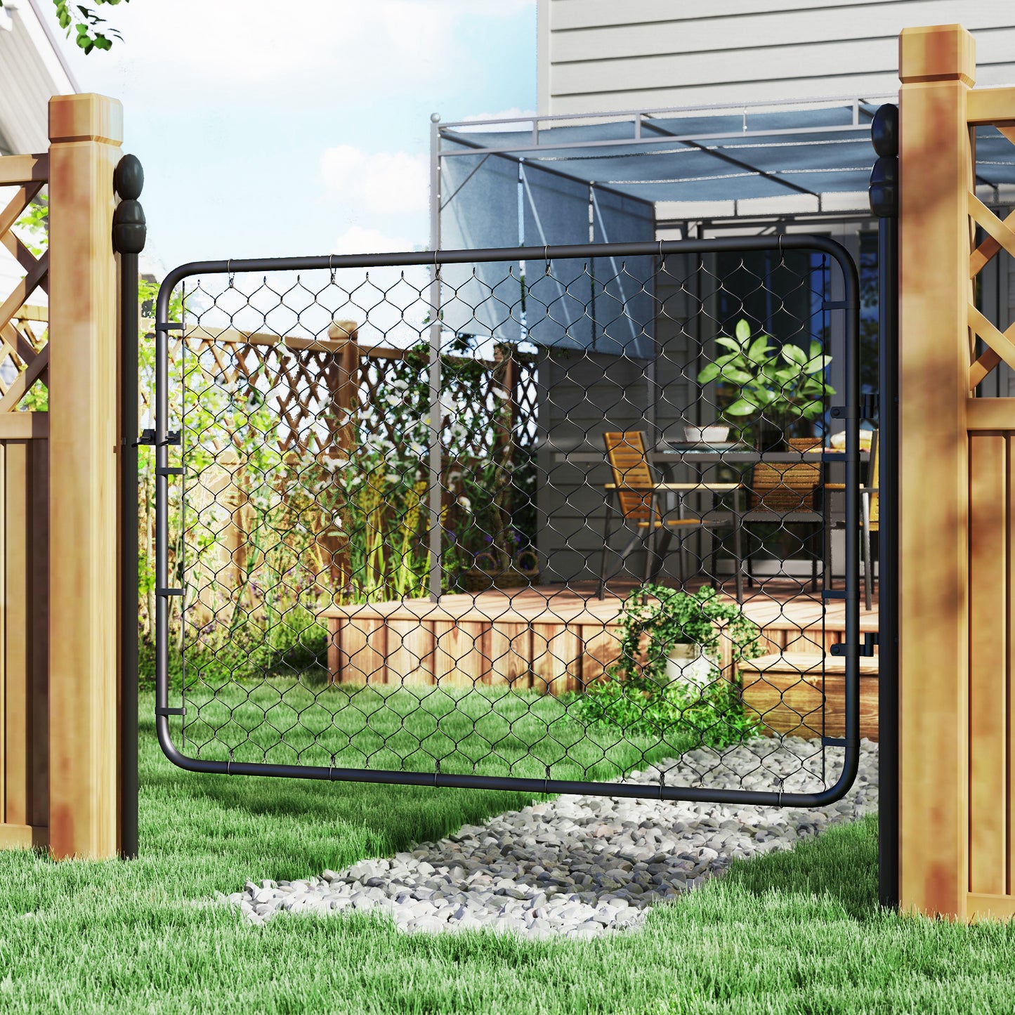 Galvanized Steel Garden Gate - 47.2 x 70.9 in, Black