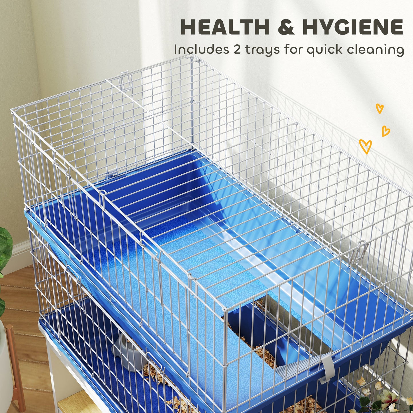Two-Tier Small Animal Cage with Ramp and Accessories - Blue, 28 inches