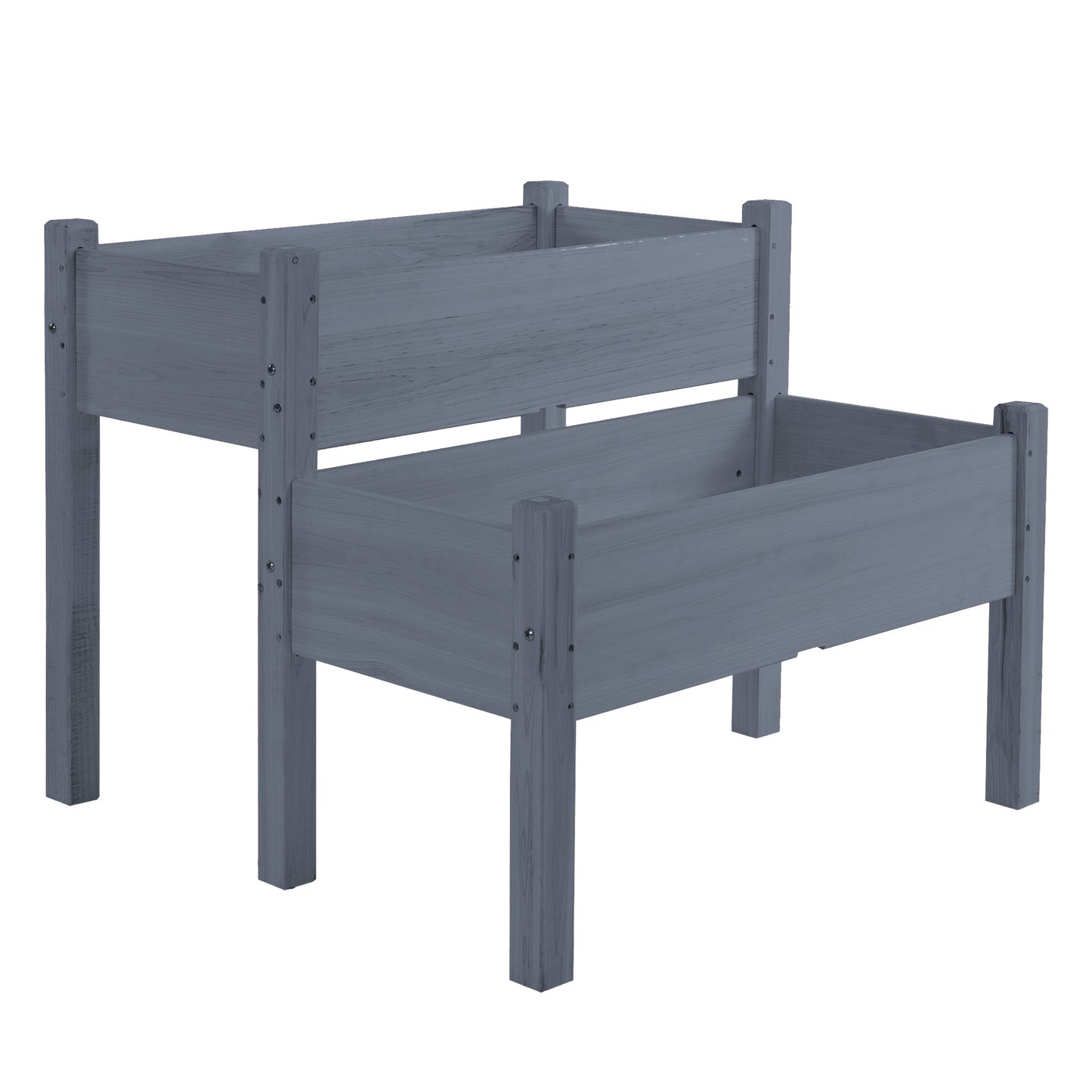 Large Wooden Raised Garden Bed 34x34x28 inch Two-Tier Planter Box for Vegetables Herbs Flowers - Gray