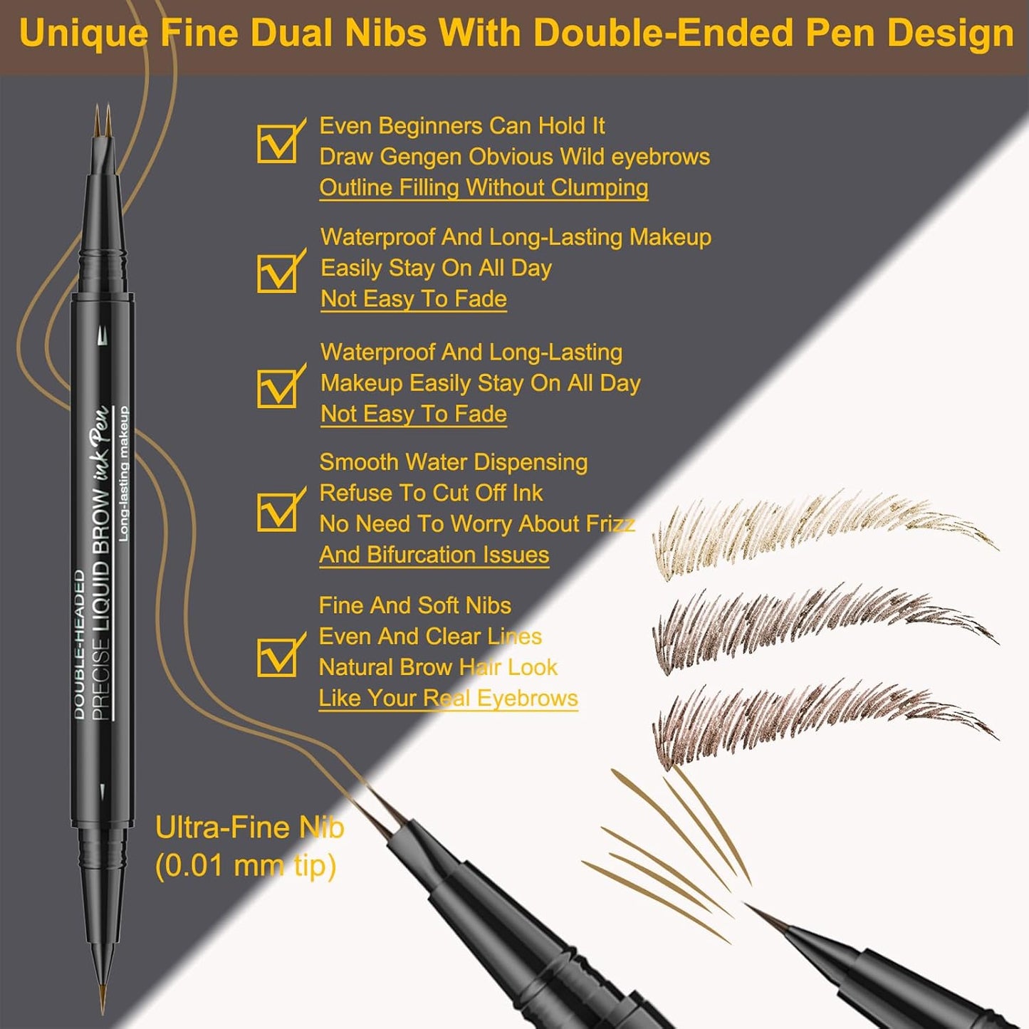 2-in-1 Dual-Ended Microblading Eyebrow Pen - Waterproof Liquid Brow Tint