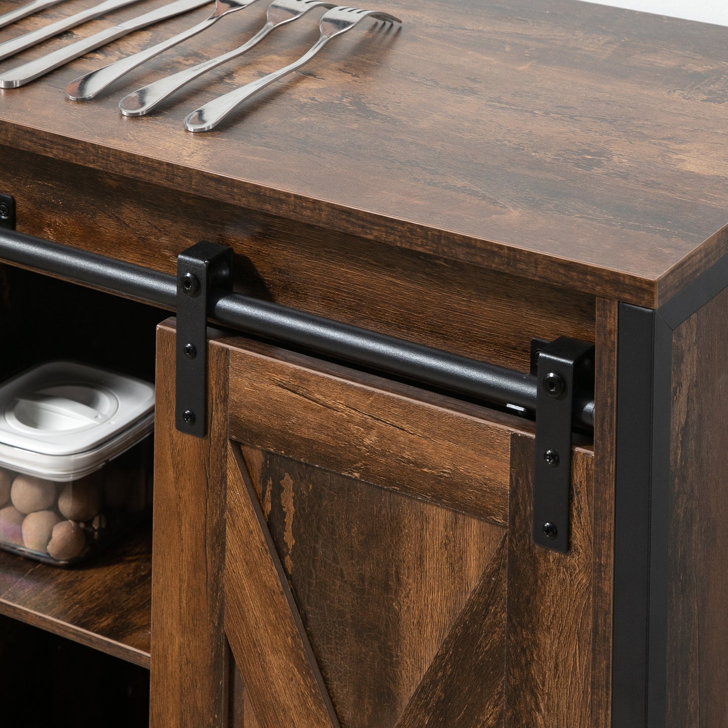 Rustic Brown Sideboard Buffet Cabinet with Sliding Doors