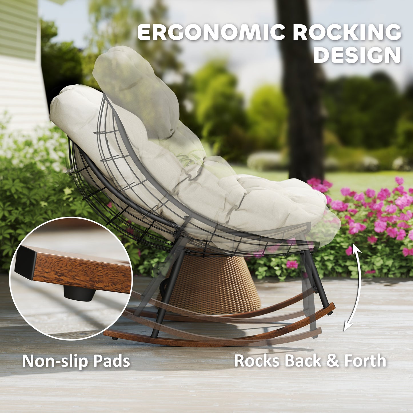 Oversized Outdoor Rocking Chair Set of 2 with Cushions - Beige