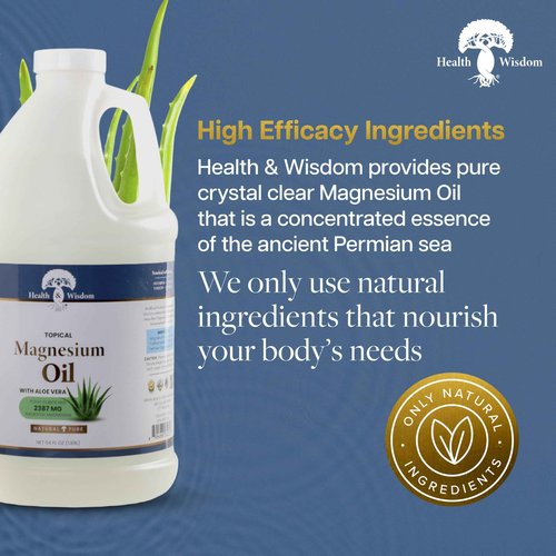 Health & Wisdom Pure Magnesium Oil with Aloe Vera - Topical Muscle & Joint Relief- Natural and Pure Skin Moisturizer - Enhanced Absorption - 64 fl oz