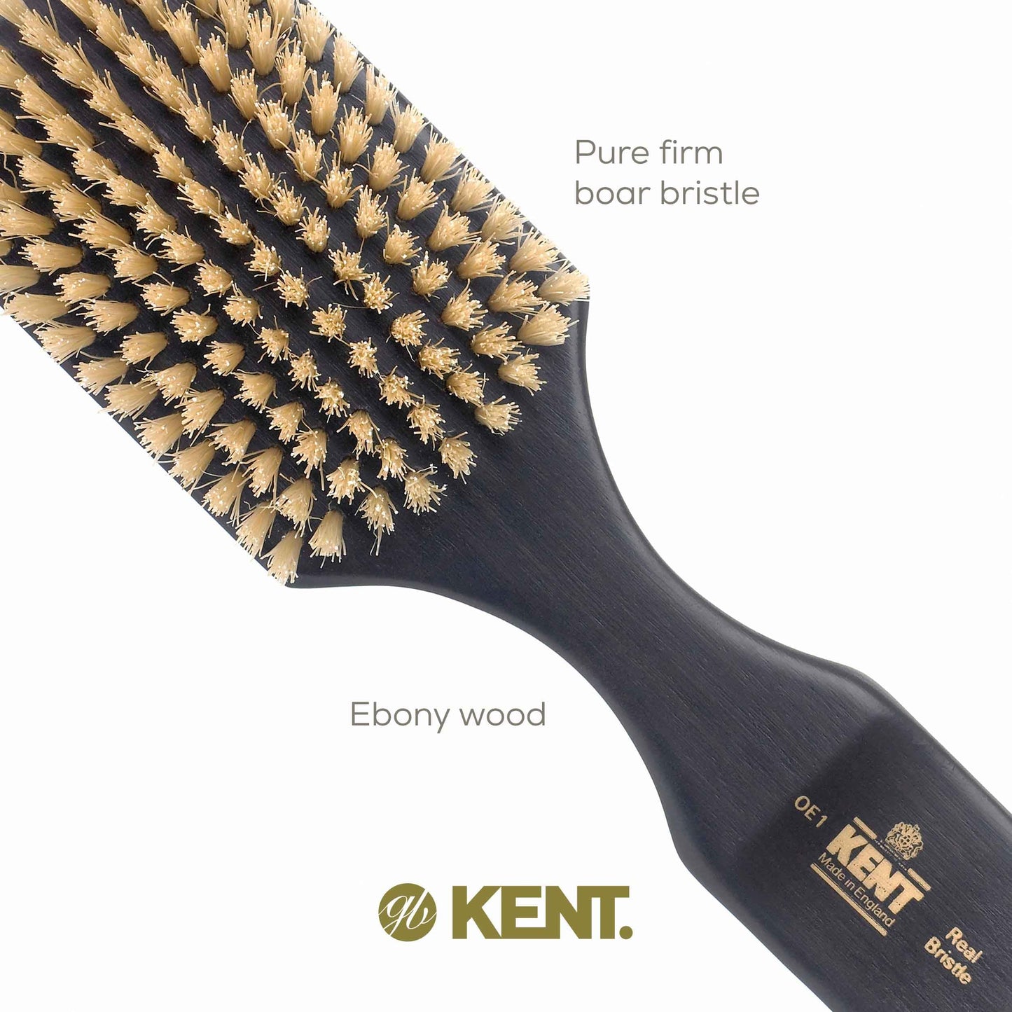 Kent OE1 Boar Bristle Club Brush, Travel Size Natural Boar Bristle Hair Brush for Men Wave Brush for Hair and Beard, Ebony Wood Finest Mens Kent Brush