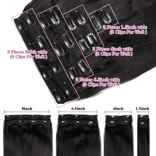 Yaki Straight Clip in 20inch Hair Extensions, 120G Full Head Real Human Hair Clip for Women Seamless Yaki Clip ins Hair Extensions for Thin Hair Natural Black 8Pcs Hair Pieces with Secure Clips