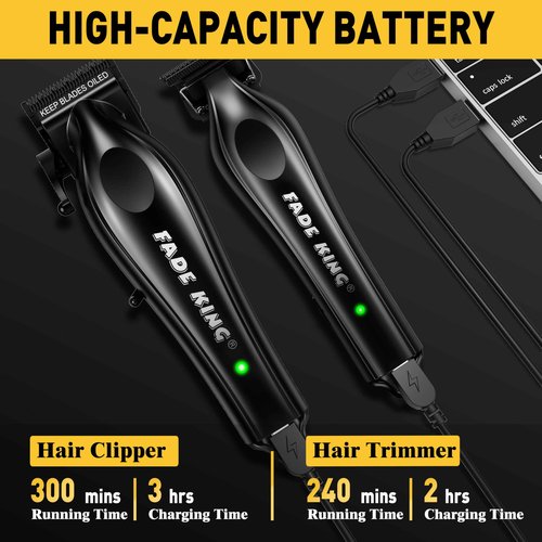 FADEKING® Professional Hair Clippers for Men, Professional Hair Cutting Kit, Cordless Hair Clippers for Barber Haircut & Mens Grooming with DLC Coated Blades