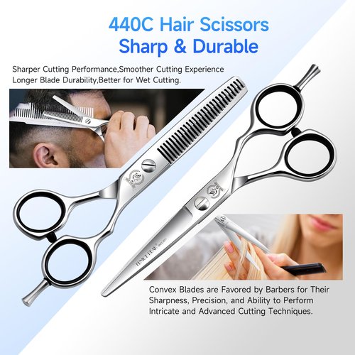 Fenice Peak 5.5'' Hair Cutting Scissors Set, Professional 440C Stainless Steel Barber Shears Kit with Cutting & Thinning Scissors, 9 PCS Hairdressing Tools for Men Women Salon Home Use