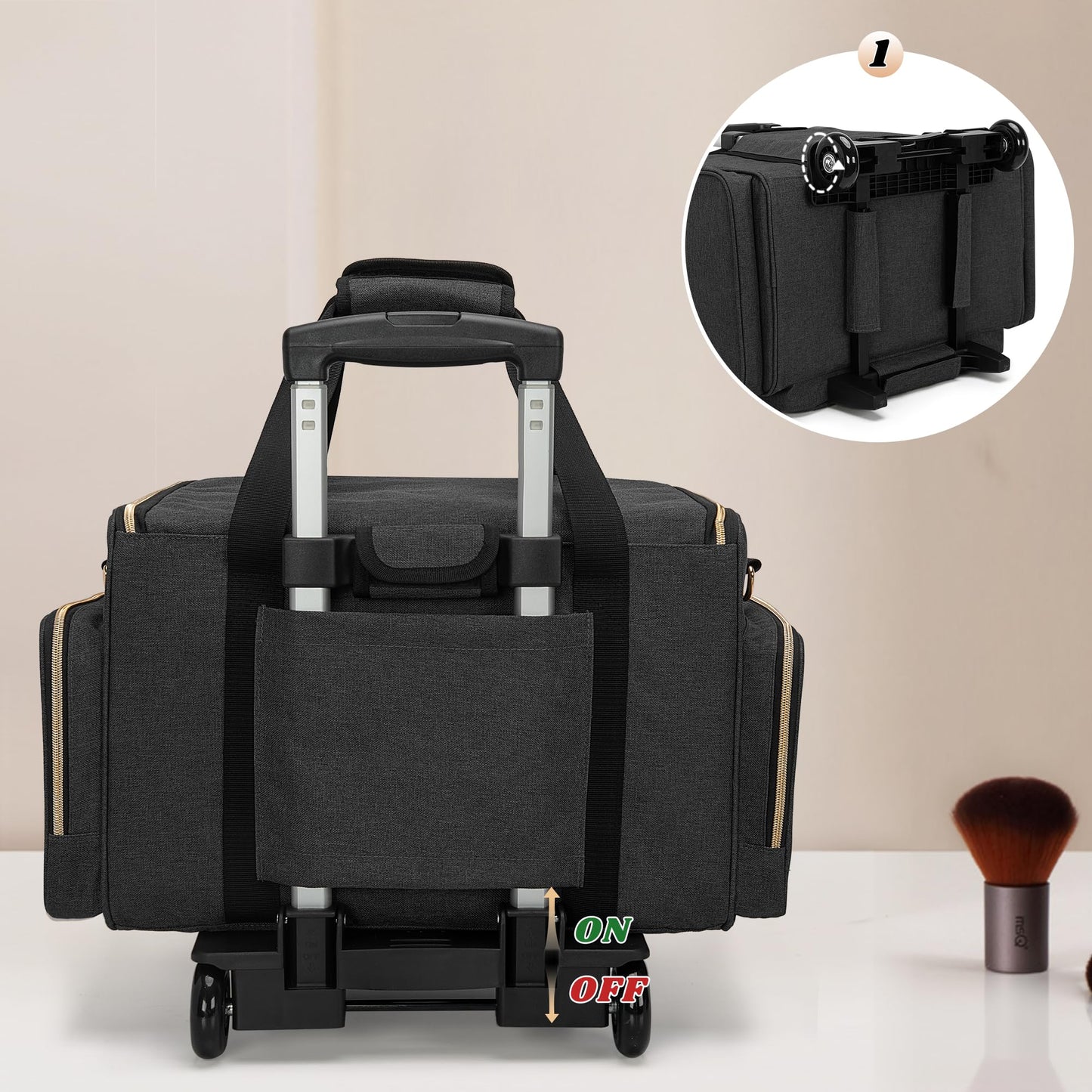 LUXJA Rolling Makeup Case with 3 Removable Pouches and 1 Makeup Brush Bag, Large Makeup Bag Cosmetic Bag with Detachable Dolly (Patented), Black