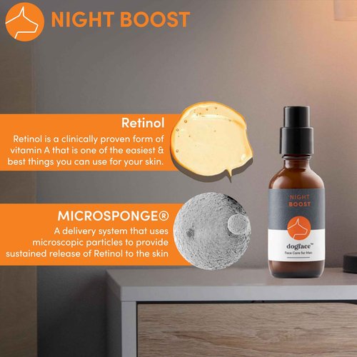 Dogface Men's - Wakeup Gel Daily Face Wash to Exfoliate, Hydrate & Tone Skin, Day Boom Moisturizer, Night Boost Night Cream Retinol Serum, Eye Cream (Complete Combo)